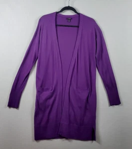 HALOGEN Purple Open Ribbed Cashmere Blend Pockets Long Cardigan Women's Sz S - Picture 1 of 10