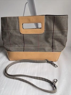 Vintage Ralph Lauren Tweed Plaid Brown And Tan Shoulder Handbag Purse Large - Image 1 of 4