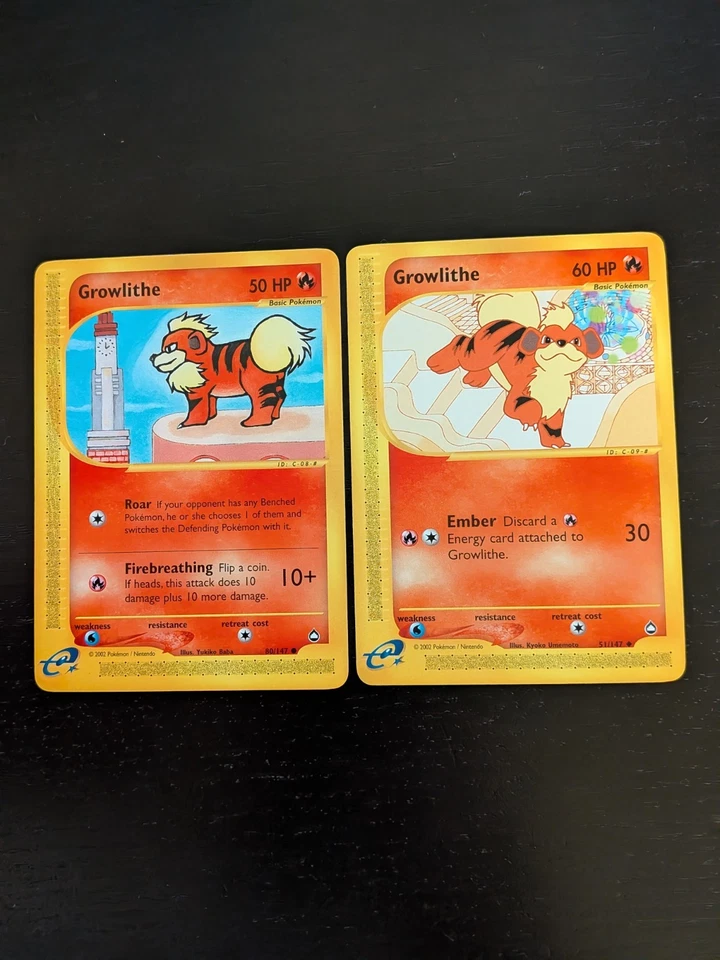 Growlithe 51/147 And 80/147 Aquapolis Non-holo Pokemon Card Set NM - Image 1 of 3