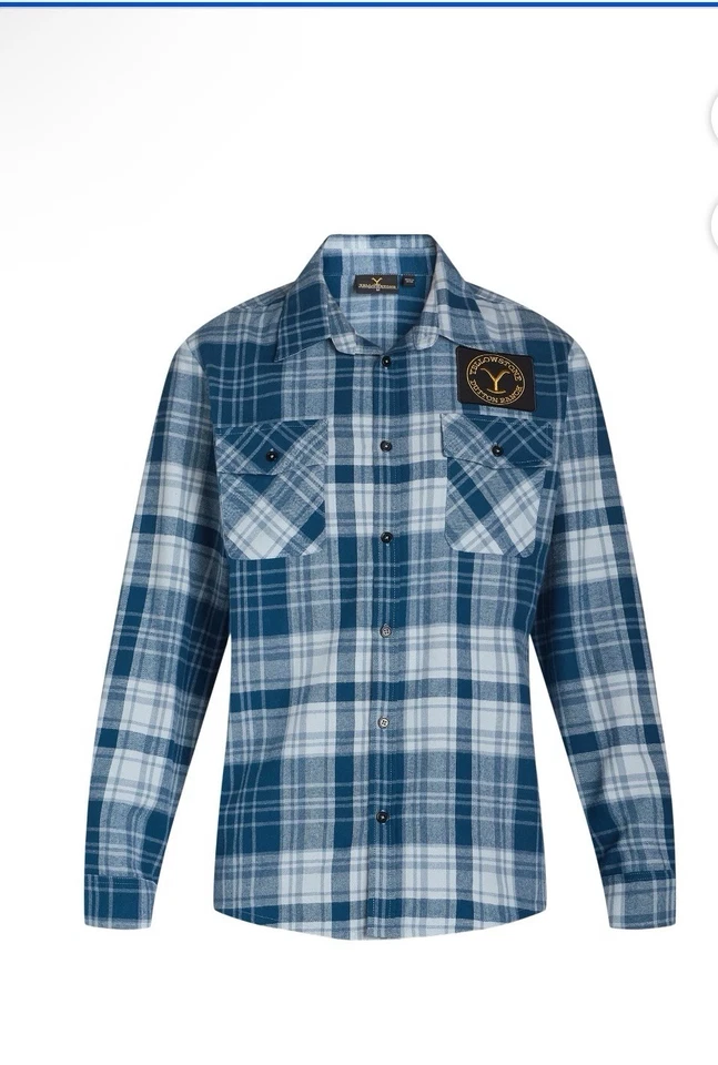Yellowstone Dutton Ranch Mens Flannel Shirt Small Blue Plaid 60 Cotton