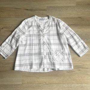 Habitat Top Shirt Womens Small White Plaid Textured Lightweight Boxy Criss Cross - Picture 1 of 9