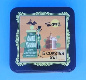 Disney Haunted Mansion~40 Aniversario~Shag~Lata Autografiada~ Juego de 5 Posavasos - Imagen 1 de 8