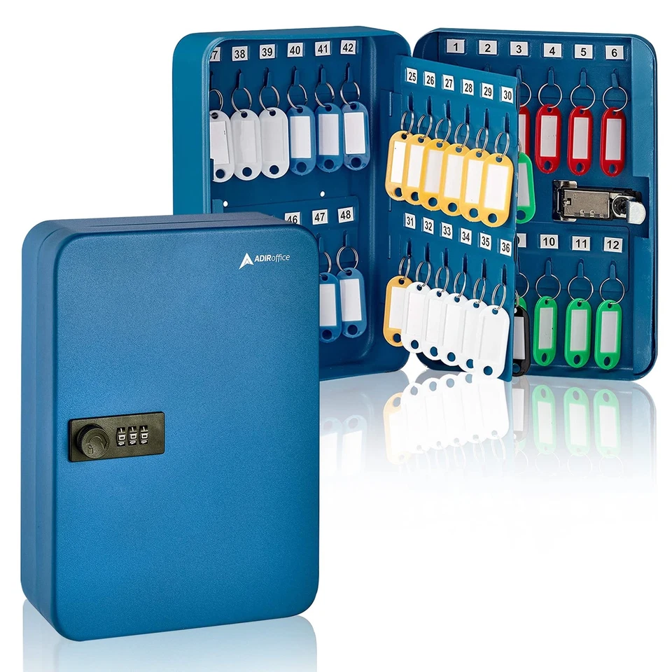 AdirOffice Key Lock Box – 48 Key Hooks Wall Mounted Key Cabinet Lock Box Car...