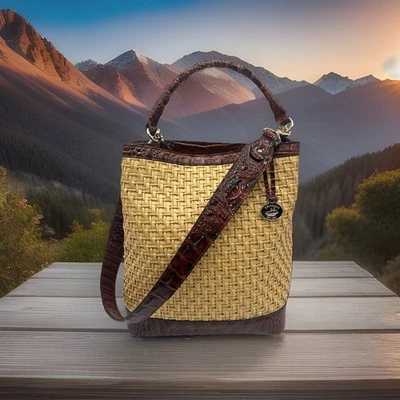 Brahmin Amelia 水桶包 天然 Chatham 带 Pecan 装饰脚皮革 — 第 1/4 张图片