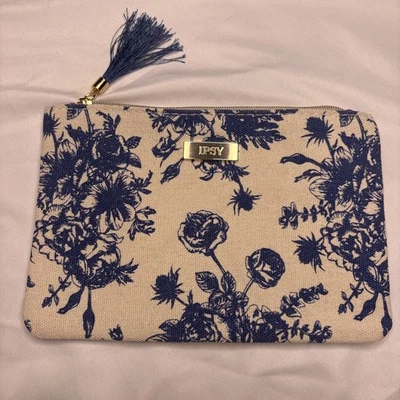 New Ipsy Blue And White Makeup Bag, Floral Design - Bag only  - Image 1 of 4