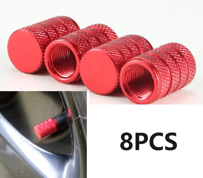 8 Pcs Universal Red Aluminum Tire Valve Caps Air Stem Cover for Car Motor Bike - Image 1 of 4