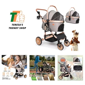 Pet Stroller with 4 Wheels, Foldable Pet Travel Carrier for Small/Medium Dogs... - Picture 1 of 9