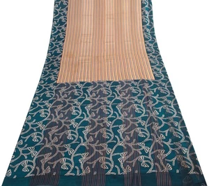 Sushila Vintage MultiColor Saree 100%Pure Georgette Silk Printed Striped Fabric - Picture 1 of 9