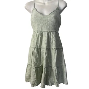 Sim & Sam Babydoll Pastellgrün Ösen Y2K bestickt Baumwolle Kleid Damen L - Bild 1 von 16