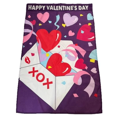 Bandera de jardín vintage 1999 feliz día de San Valentín corazones doble cara púrpura Foto 1 de 4