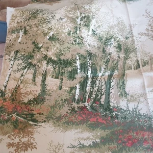 Vintage 70s Fabric Remnant Brown Green Trees Woodland Cotton Weave Interiors - Picture 1 of 9