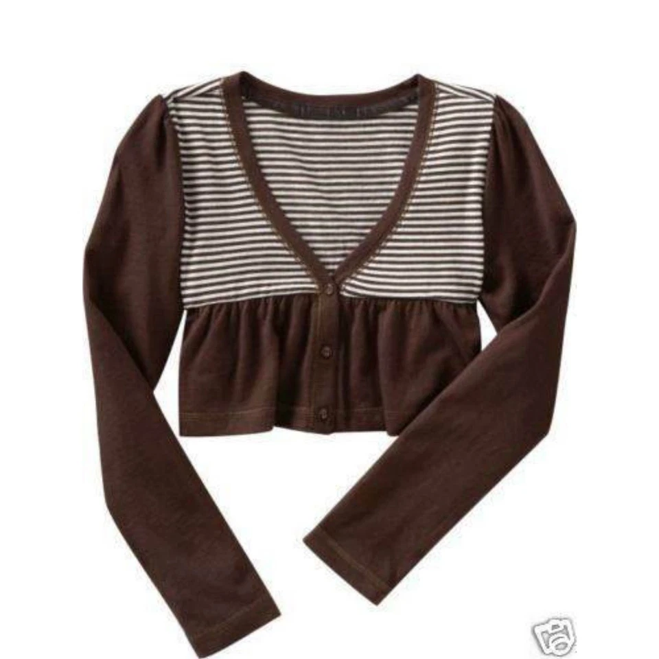 Gap Niños Niñas Marrón Rayas Crop Manga Larga Cárdigan Encogerse de hombros Top Camiseta 6 7 S Foto 1 de 1