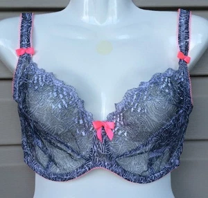 FREYA JUNGLE FEVER ZEBRA PLUNGE UNDERWIRE BRA AA1591 BLACK WHITE SHEER 32 FF NEW - Picture 1 of 7