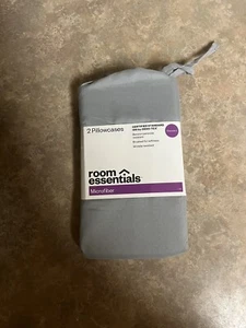 Room Essentials Gray standart Microfiber 2 Pk Pillowcases NEW - Picture 1 of 2