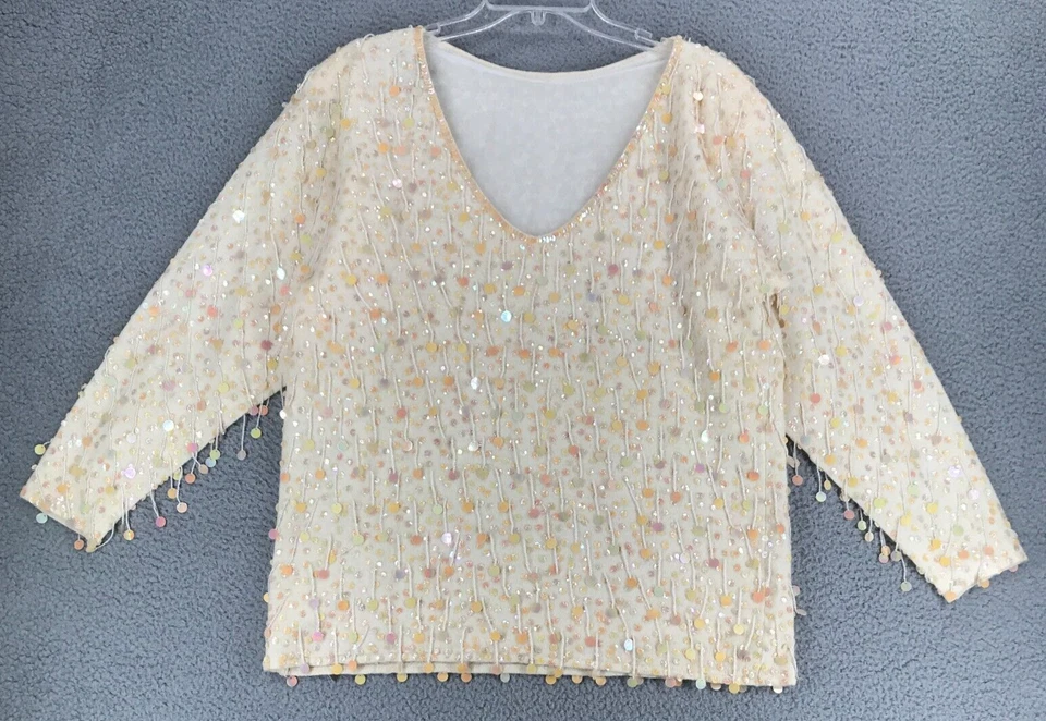 Blusa de fiesta vintage Adrienne Vittadini adornada con lentejuelas talla M lana de cordero Foto 1 de 4