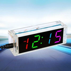DC 5V 4Digital Colors LED Electronic Clock DIY Kit Soldering Board W/Clear Case - Picture 1 of 12