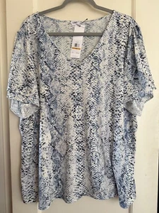 NWT $69 Calvin Klein Knit Boho Top Tee Blouse Tunic Short Sl Plus Sz 2X 3X Blue - Picture 1 of 3