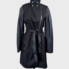 Bedo Faux Leather Sleeves Black Belted Coat Size L