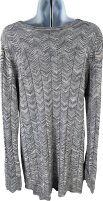 White House Black Market Women’s Gray/Blue Criss Cross Neck Knit Shirt - L - Image 1 of 3