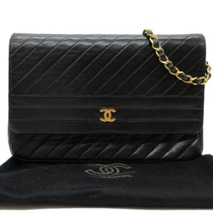 CHANEL CC Bias Stitch Chain Shoulder Bag Leather Black GHW France  M744 - Picture 1 of 21