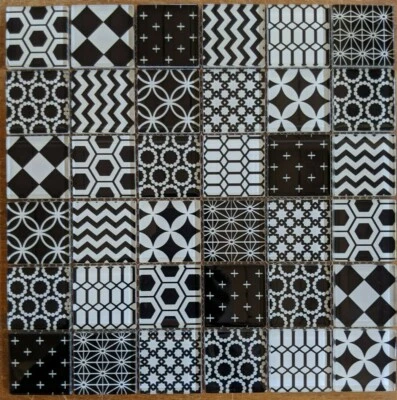 2x2 Black and White Mix Patterns Glass Wall Tile - Image 1 of 3