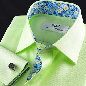 Grün Luxus Fischgrät formelles Business Kleid Hemd Blumen Innenfutter Design - Bild 1 von 7