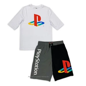 PlayStation Swim Trunks Rash Guard Shirt Swimsuit Set Boys Size 4 5 6 7 8 M NWT - Picture 1 of 3
