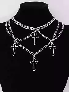 1pc Creative Style Hollow Out Cross Pendant Multi-Layer Chain Necklace For Women - Picture 1 of 3
