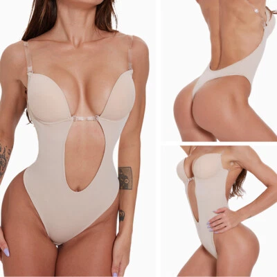 Fajas Colombianas Backless Body Shapers U Plunge Sexy Thong Bra Deep V Bodysuits - Image 1 of 4