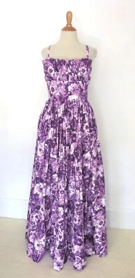 Vtg 50s Victor Josselyn Long Garden Party Dress 38 Purple Floral New Look - Image 1 of 4