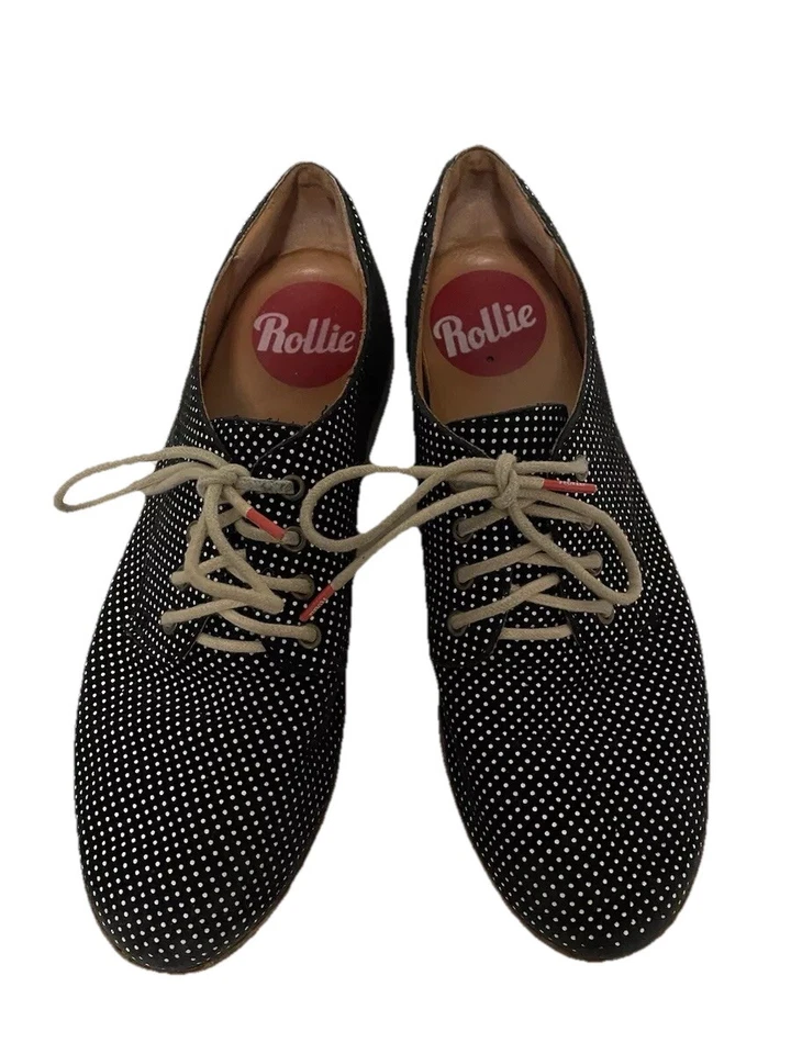 Zapatos de ensueño Rollie EU 37 AU 6 Derby Print negros lunares blancos cuero con cordones Foto 1 de 4