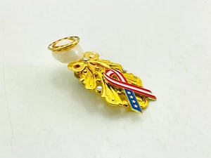 Vintage Patriotic Gold Tone Angel Faux Diamond Halo Bow Pin Tack Pinback 55x28mm - Picture 1 of 3