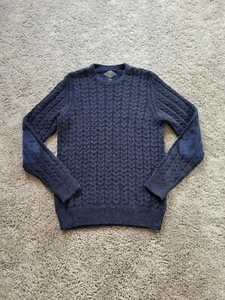 Joseph Abboud Bespoke Wool Camel Blend Heavy Cable Knit Sweater Blue Men Medium - Picture 1 of 6