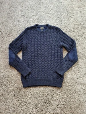 Joseph Abboud Heavy Camel Hair & Wool Cable Knit Sweater Navy Blue Men's Medium - Image 1 of 4