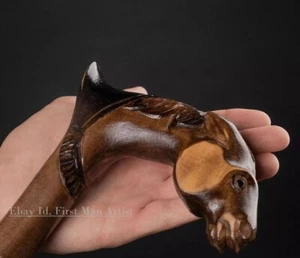 Horse Head Handle Walking Stick Wooden Hand Carved Walking Cane Christmas - Picture 1 of 5