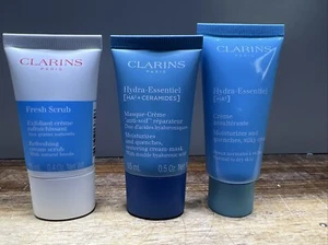 Clarins Paris Fresh Scrub Hydra-Essentiel Masque Moisturizer Ceramides Lot Of 3 - Picture 1 of 2