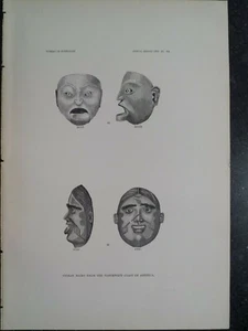 Haida And T'simpsian Masks Pacific Northwest Coast Indian 1884 - Picture 1 of 1