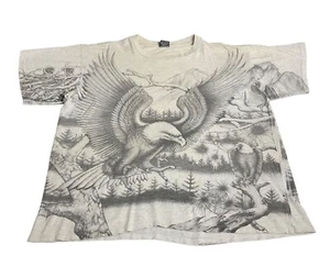 Vintage Rainbow Graphics Shirt Men XL Gray Eagle Double Sided All Over Print 90s - Picture 1 of 23