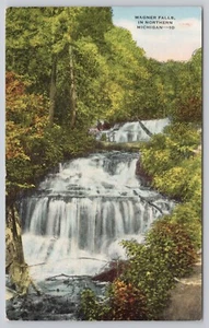 Wagner Falls In Northern Michigan Munising Linen Postcard c1956 - Picture 1 of 2