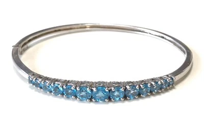 Brazalete Brazalete KN Designs Topacio Azul Bisagras Plata de Ley 925 QVC Talla 8 Foto 1 de 4
