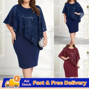 Plus Size Womens Sequin Bodycon Midi Dress Party Cocktail Evening Ball Gown AU - Picture 1 of 14