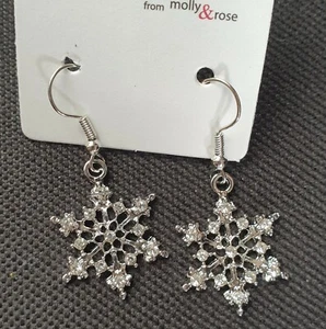 NUEVO Navidad Diamante Cristal Copo de Nieve Pendientes Disfraz Joyería Festiva - Imagen 1 de 2