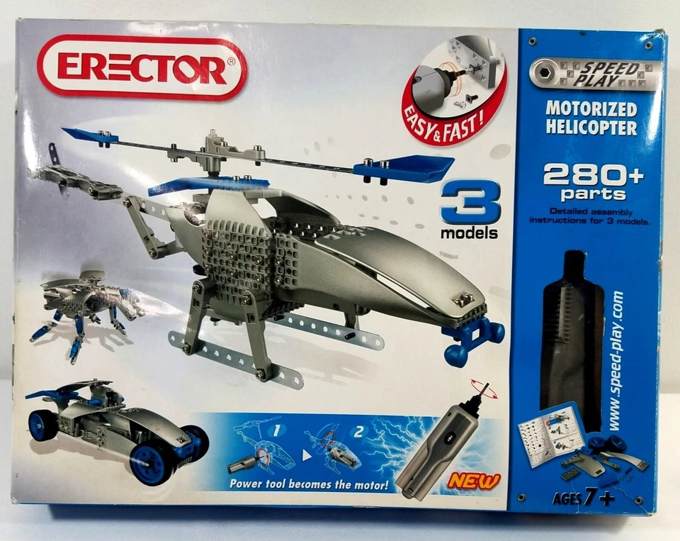 Helicóptero Motorizado Erector Speed Play 280 Piezas 3 Modelos Set 7901 CAJA ABIERTA Foto 1 de 4