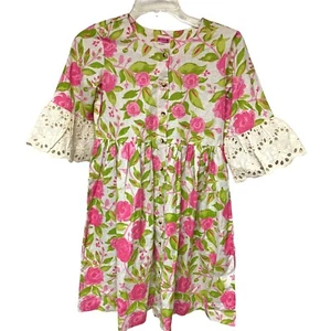 Boutique Floral Cotton Blend Bell Sleeve Button Up Dress Big Girls Size 10 NWT - Picture 1 of 11