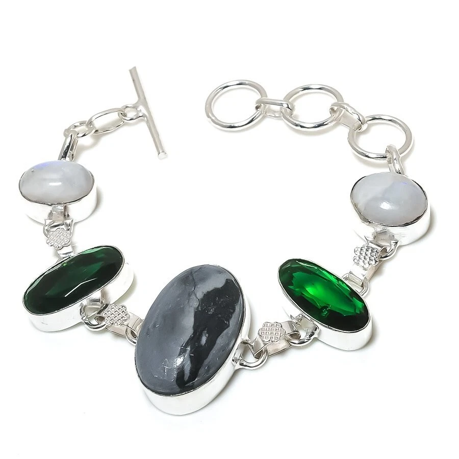 Picasso Jaspder Gemstone Handmade 925 Sterling Silver Jewelry Bracelet Sz 7-8" - Image 1 of 1