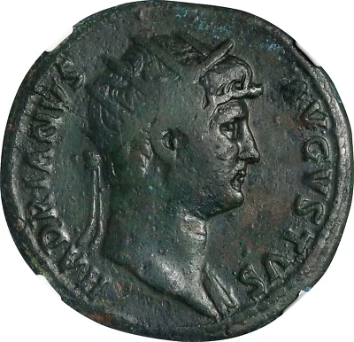 AD 117-138 ROMAN EMPIRE HADRIAN AE DUPONDIUS ROME MINT RIC746 NGC FINE - Image 1 of 4