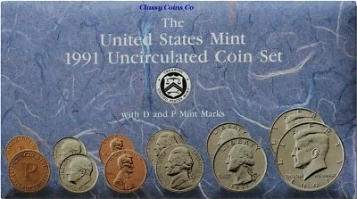 1991 P & D US Mint Set ☆☆ 10 Coins ☆☆ Envelope/COA ☆☆ Blister Packs - Image 1 of 2