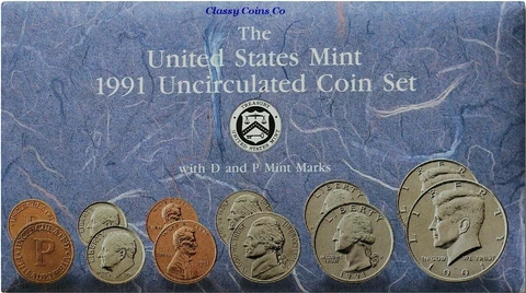1991 P & D US Mint Set ☆☆ 10 Coins ☆☆ Envelope/COA ☆☆ Blister Packs Cover