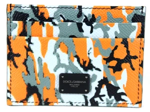 DOLCE & GABBANA 2022 Orange, Gray, & Black Camo Leather Card Holder Wallet NEW - Picture 1 of 9