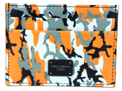 DOLCE & GABBANA 2022 Orange, Gray, & Black Camo Leather Card Holder Wallet NEW - Image 1 of 4